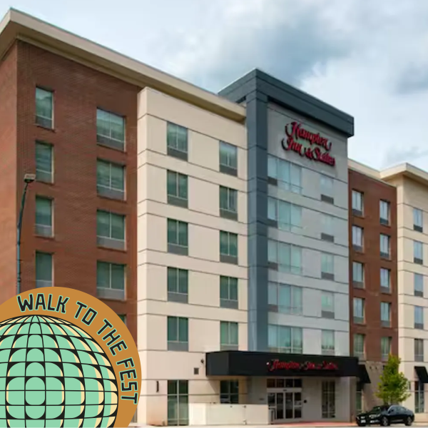 An exterior photo of the Hampton Inn in downtown Greensboro, NC.