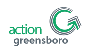 Logo of Action Greensboro featuring a stylized arrow and text in green and gray.