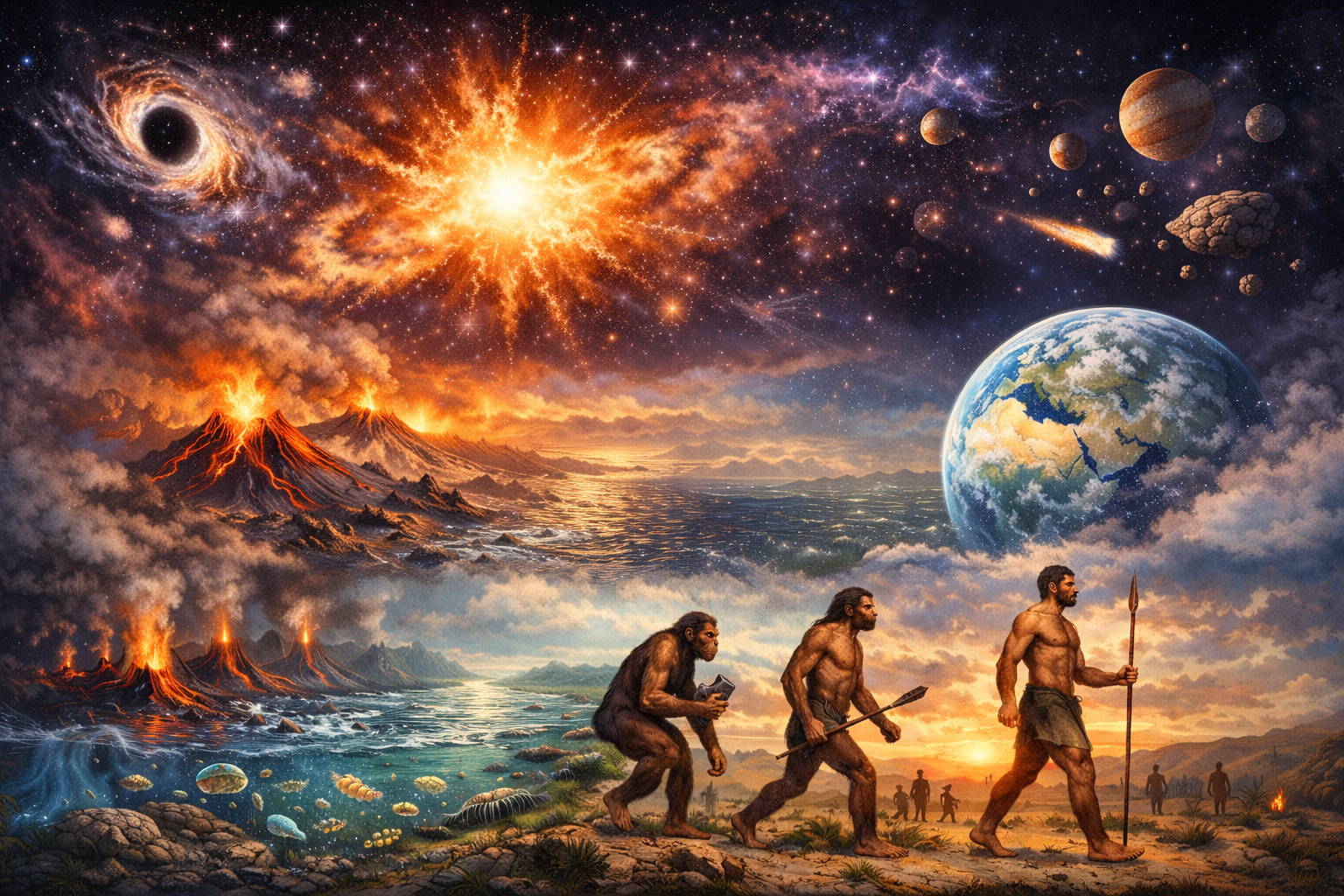 Universet, Jordens, Livets og menneskets oprindelse