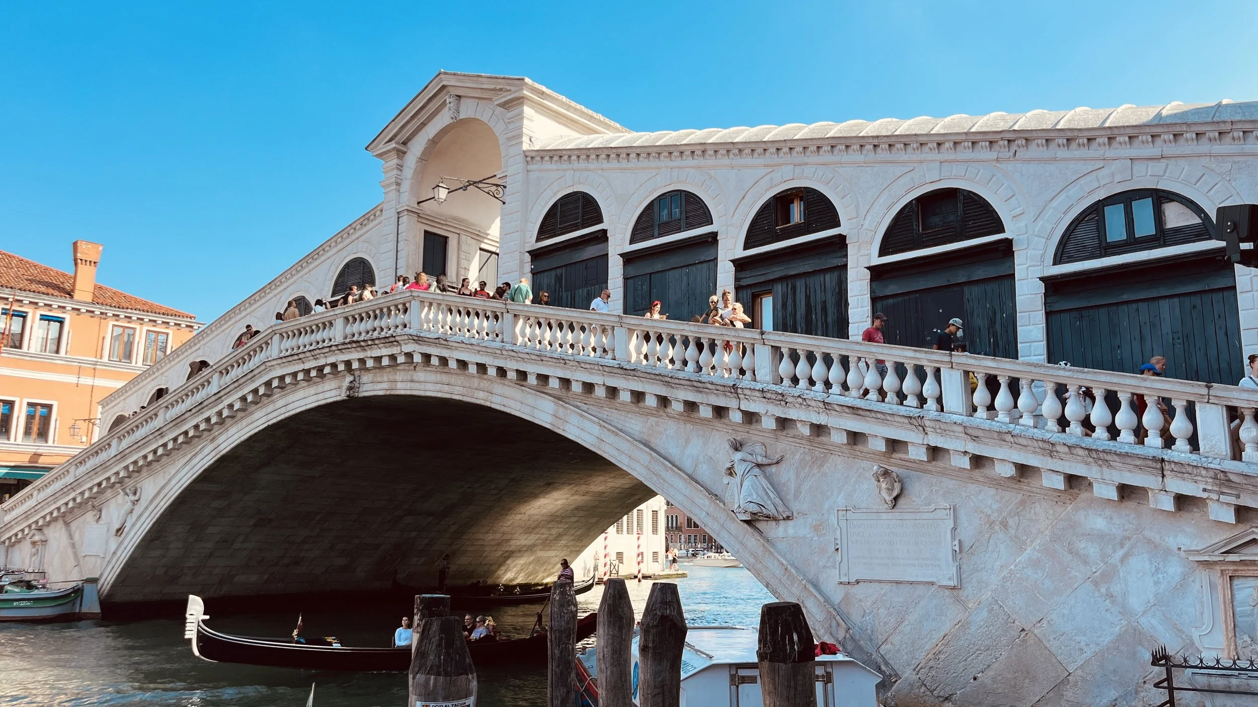 De Rialto Brug in Venetië met kinderen