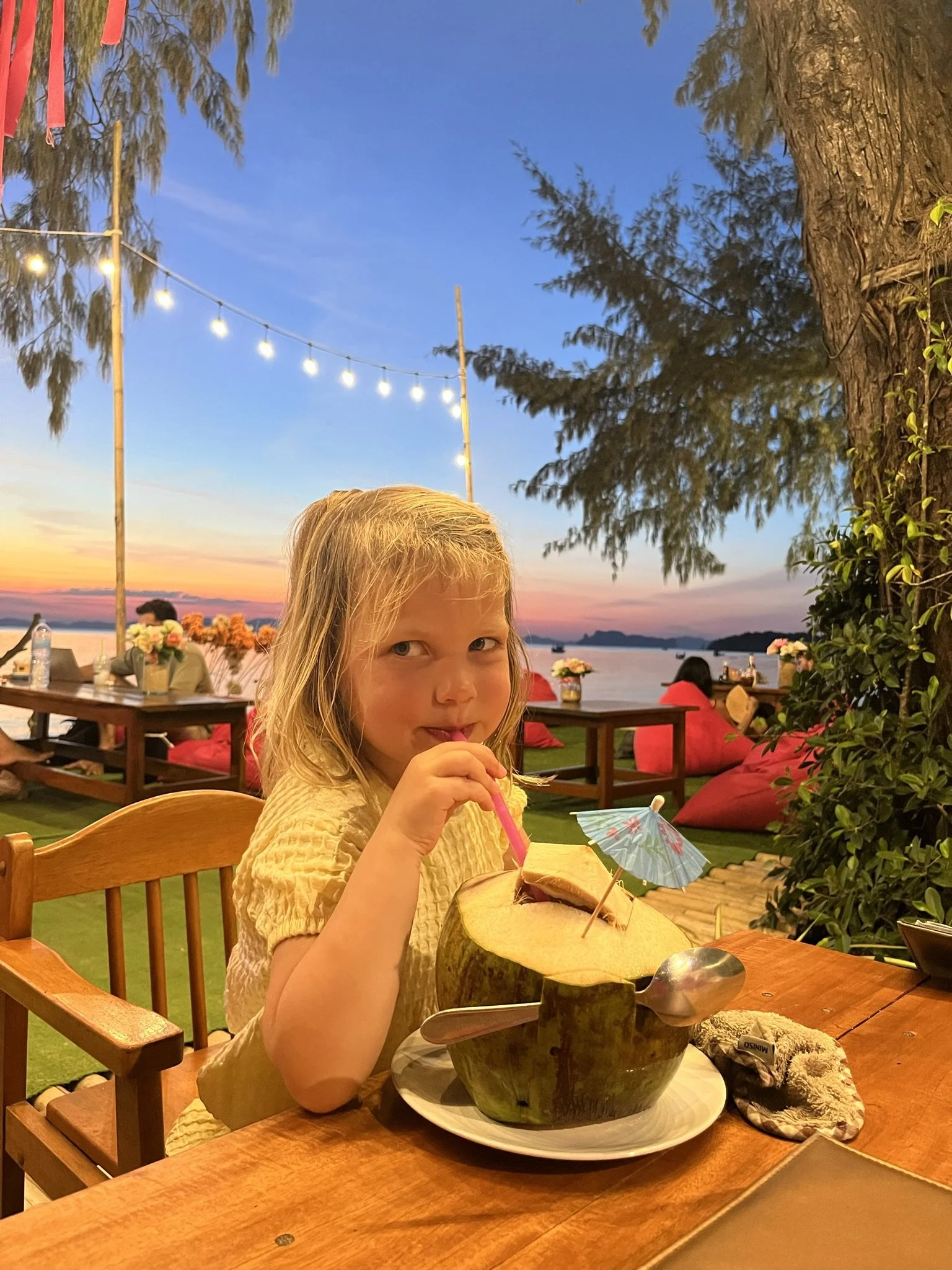 Kokosnoot drinken op het strand