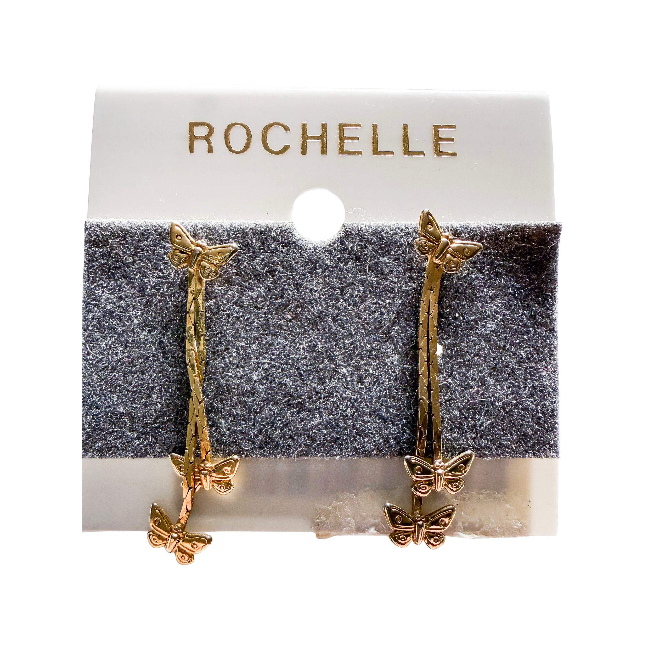Vintage Rochelle Gold-Tone Triple Butterfly Dangle Earrings