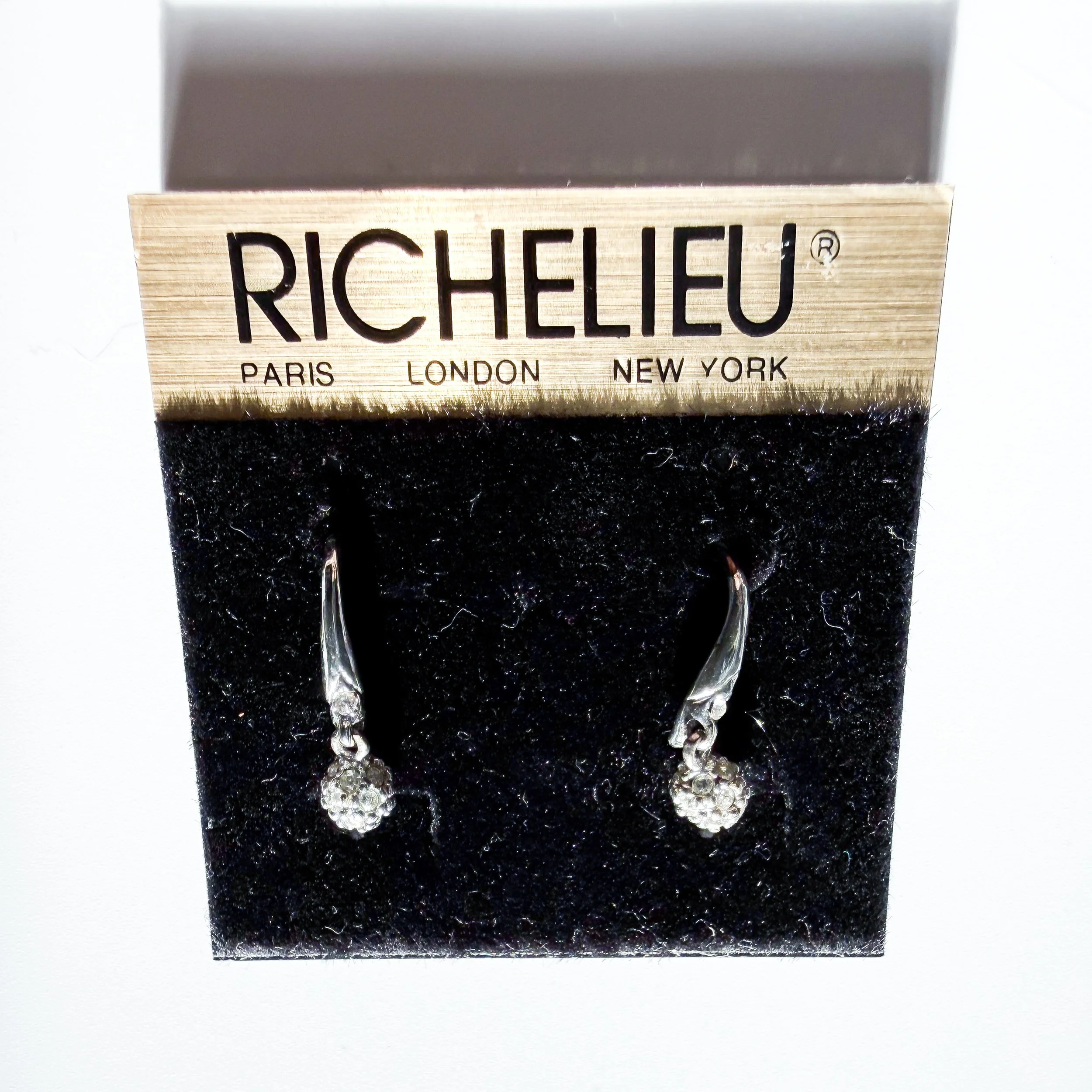 Vintage Richelieu Silver-Tone Pavé Crystal Ball Drop Earrings