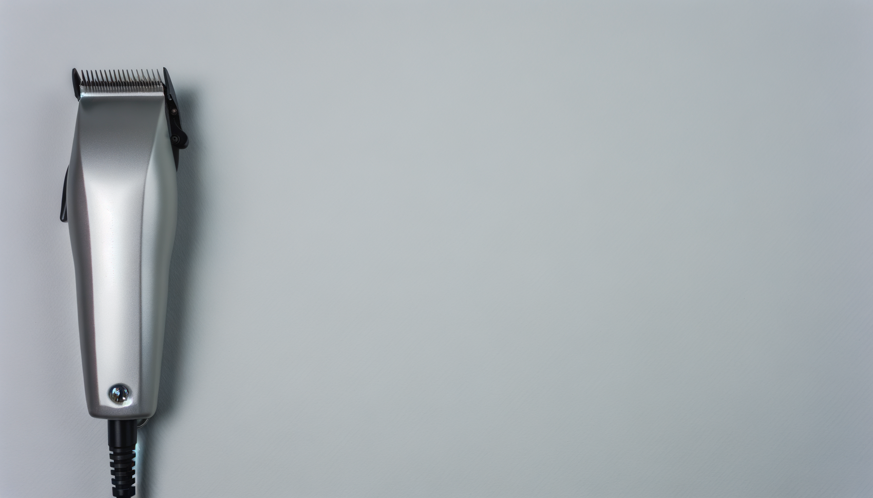 Electric hair clipper with a cord on a gray background.