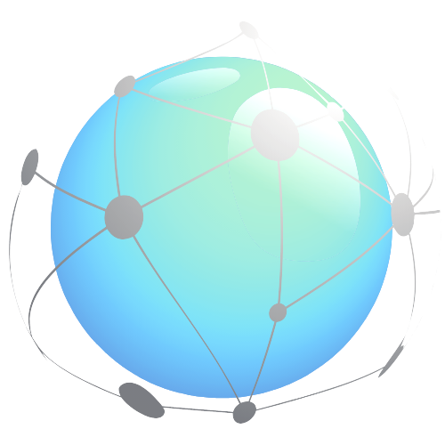 Représentation d'une sphère terrestre avec des connexions en réseau et des points interconnectés.