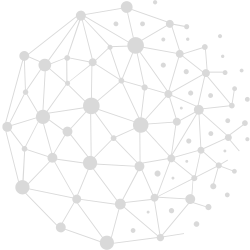 Diagramme de réseau avec des nœuds et des connexions en gris clair sur fond blanc.