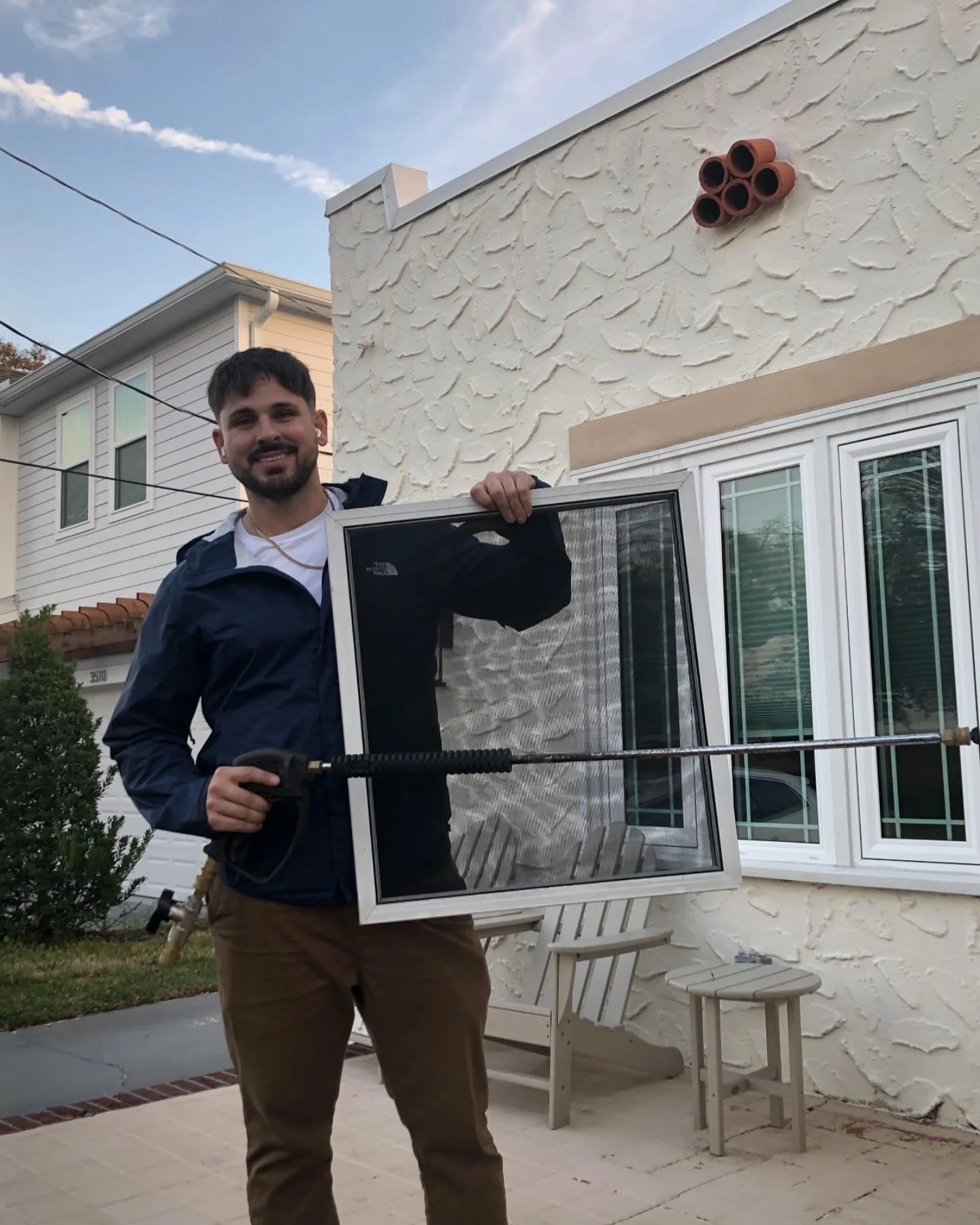 We make it easy! We specialize in Pressure washing, window cleaning, and gutter cleaning but who wants to put crusty, sun beaten, ripped window screens on freshly cleaned windows?!?? For that purpose we will also can replace window screens when we do