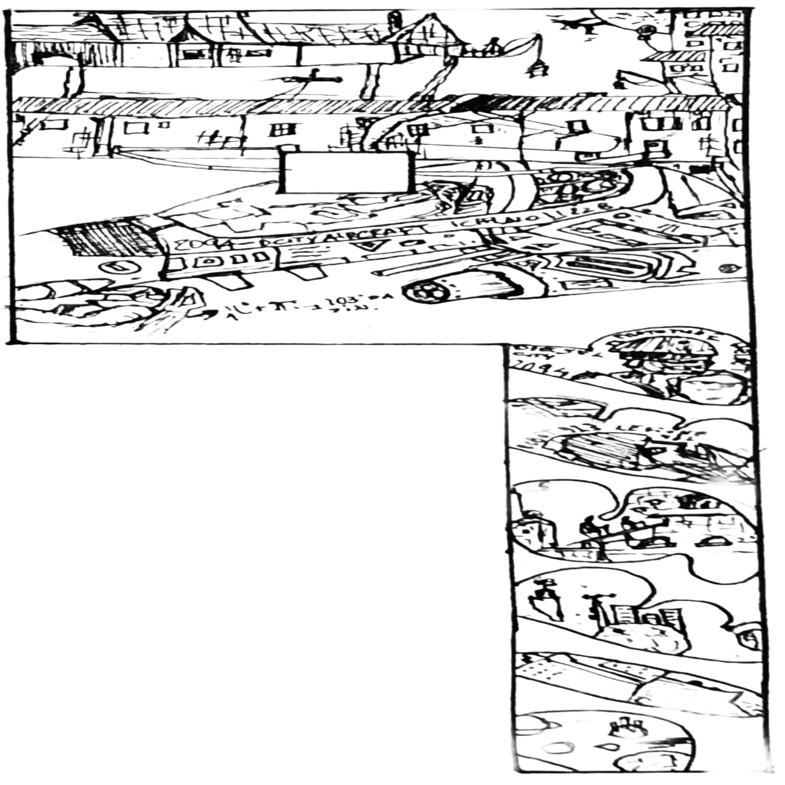 Disegno di un album di francobolli dilatato, che mostra vari francobolli di diverse dimensioni e forme.