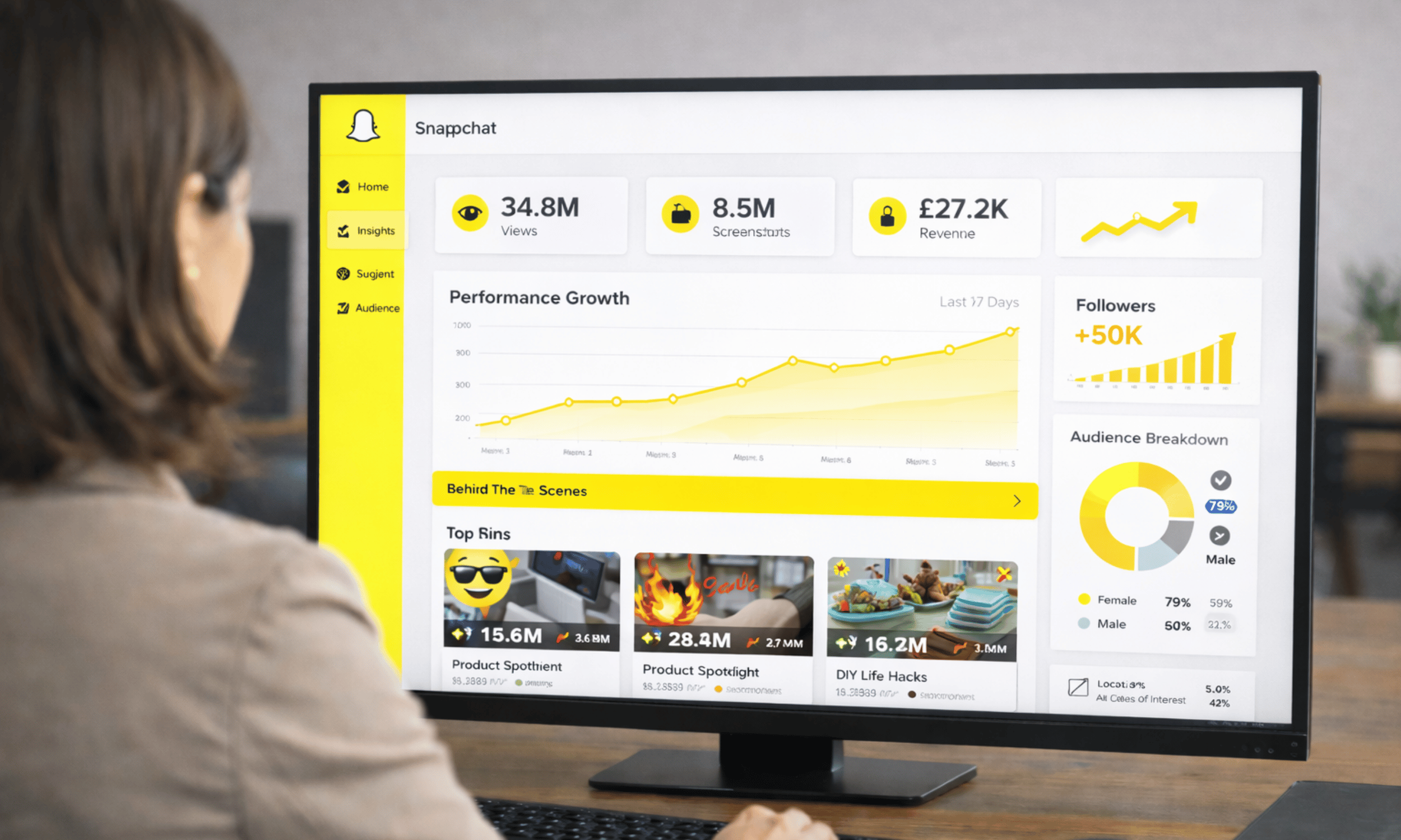 Marketing dashboard showing Snapchat catalogue campaign performance growth from optimised product feed signals