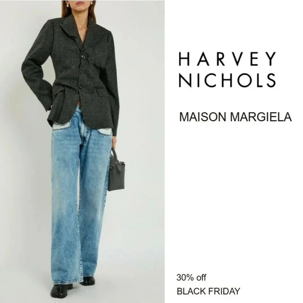 Fashion product image after optimisation featuring branded overlay and promotional messaging for social advertising