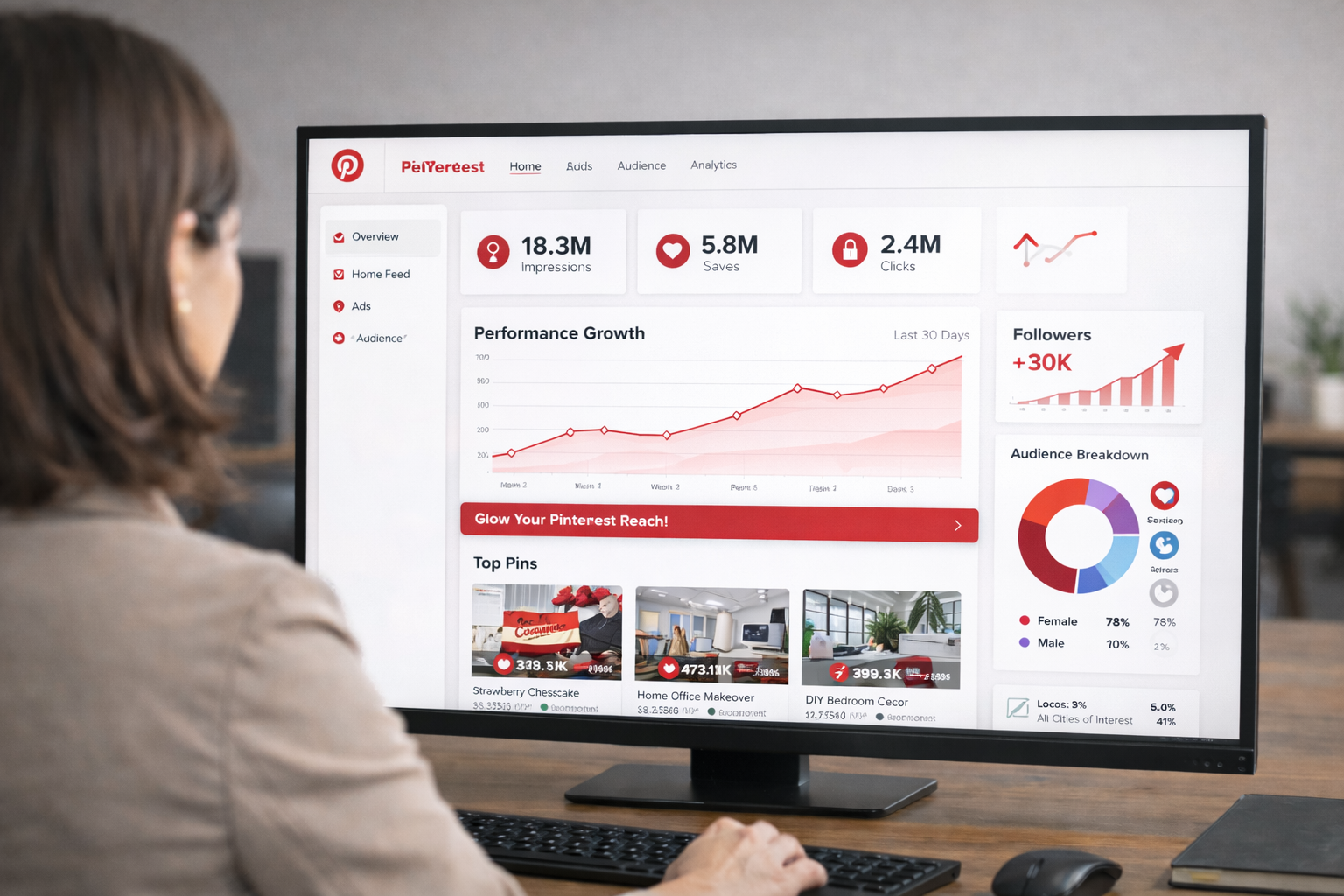 Pinterest catalogue campaign dashboard illustrating performance growth from feed optimisation
