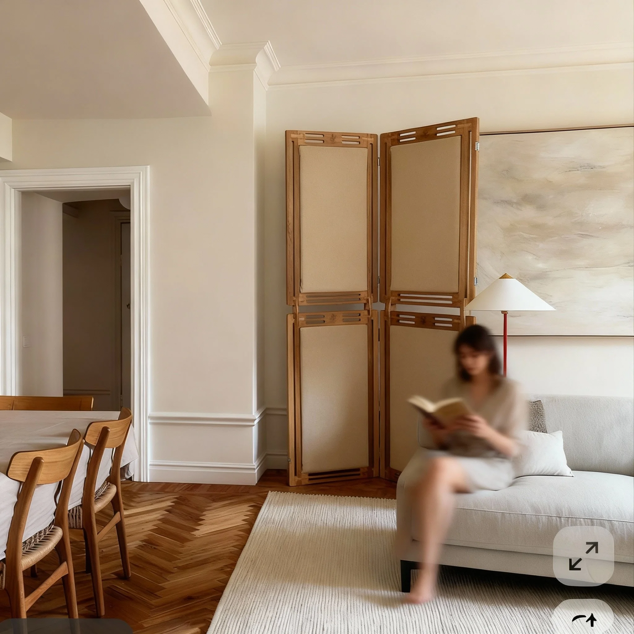 Freestanding TerraQuiet acoustic panels in a warm interior