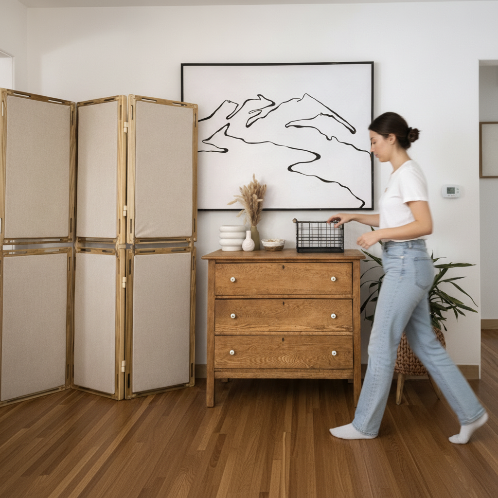 Natural acoustic panels in a residential interior