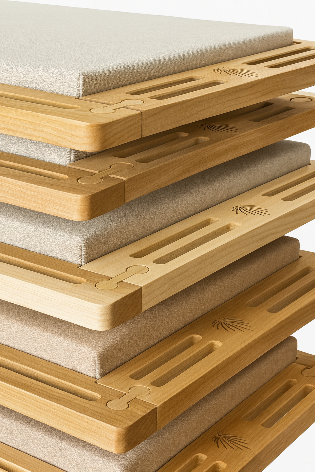 Detail of TerraQuiet wood frames and textile acoustic panels
