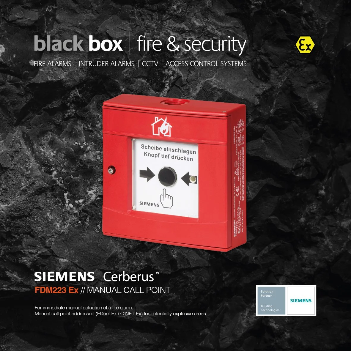 ATEX fire alarm equipment, hazardous areas, explosion proof, intrinsically safe, compex certified, industrial fire protection, ex manual call point