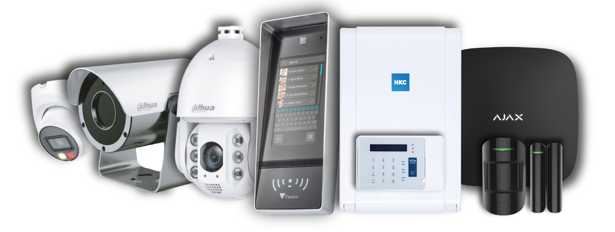 Dahua CCTV camera, Dahua PTZ camera, ATEX camera, HKC 10270 Intruder Alarm Panel and keypad, AJAX Hub and PIR detector.