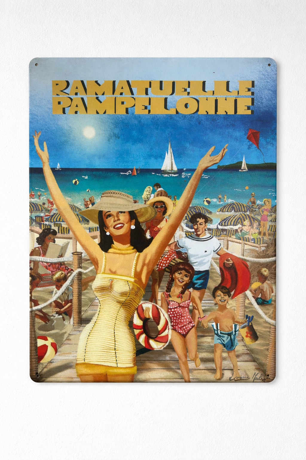 PLAQUE VINTAGE 30 X 40 cm « RAMATUELLE-PAMPELONNE»