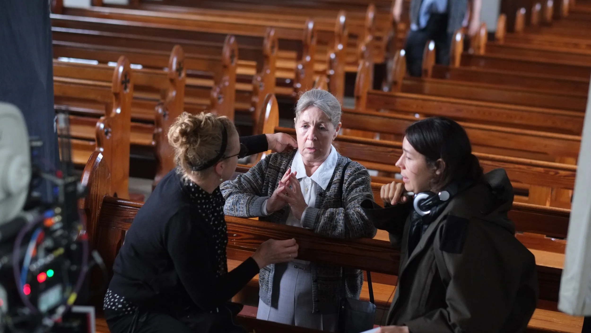 Bríd Ní Neachtain and Portia A. Buckley on set of Clodagh
