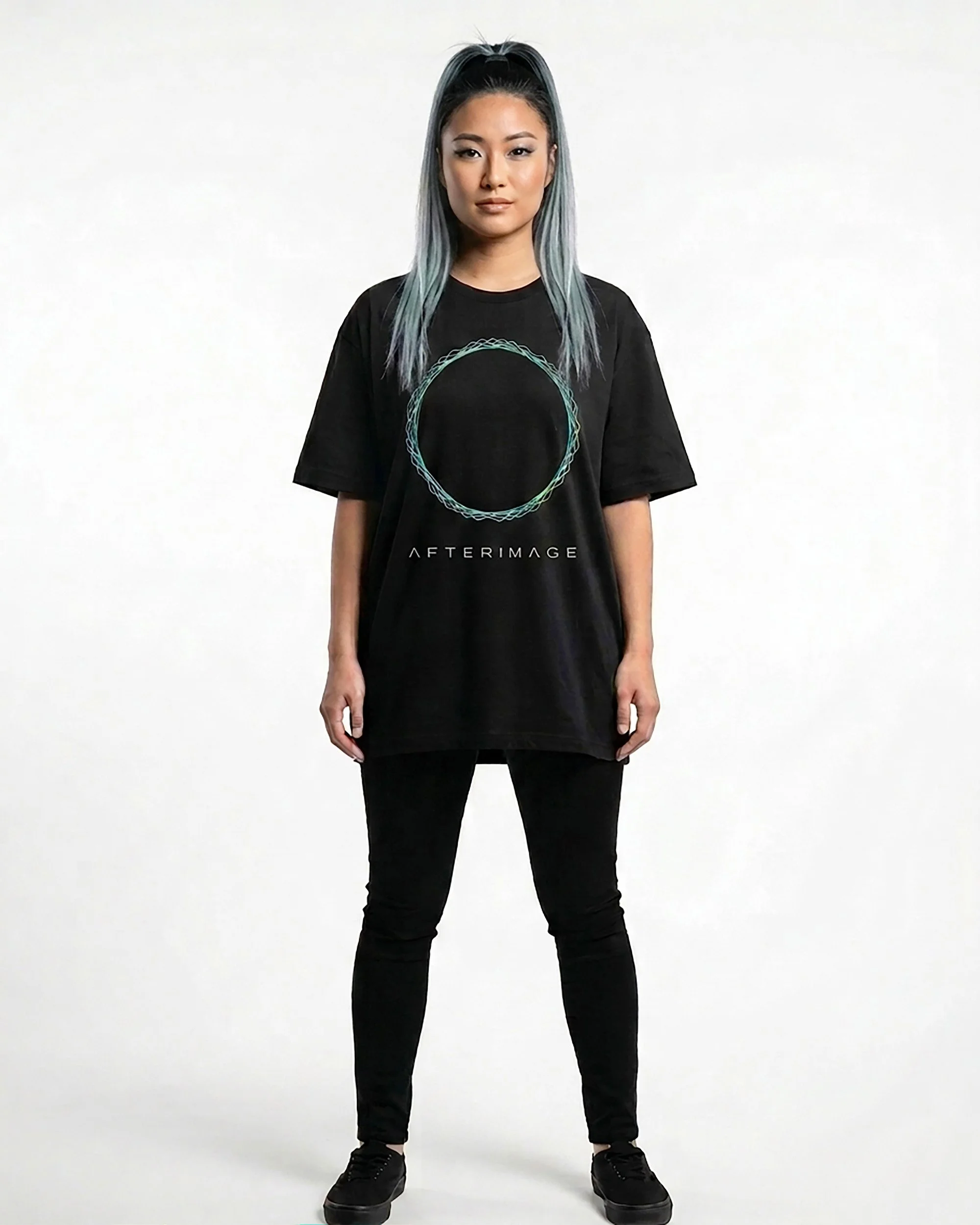 afterimage Oversized T-Shirt — Cyan sur Noir