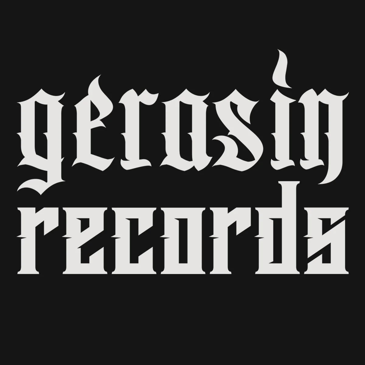 gerasin Records independent music label logo in platinum on deep space gray founded and led by Will Gerasin