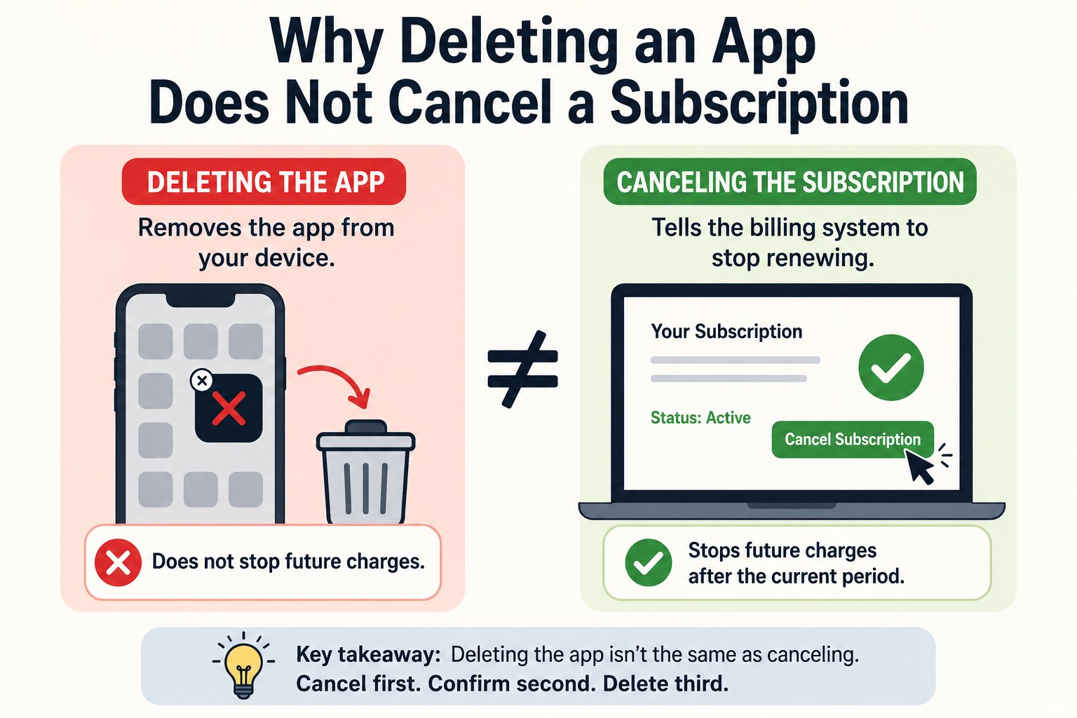 Why Deleting an App Does Not Cancel a Subscription