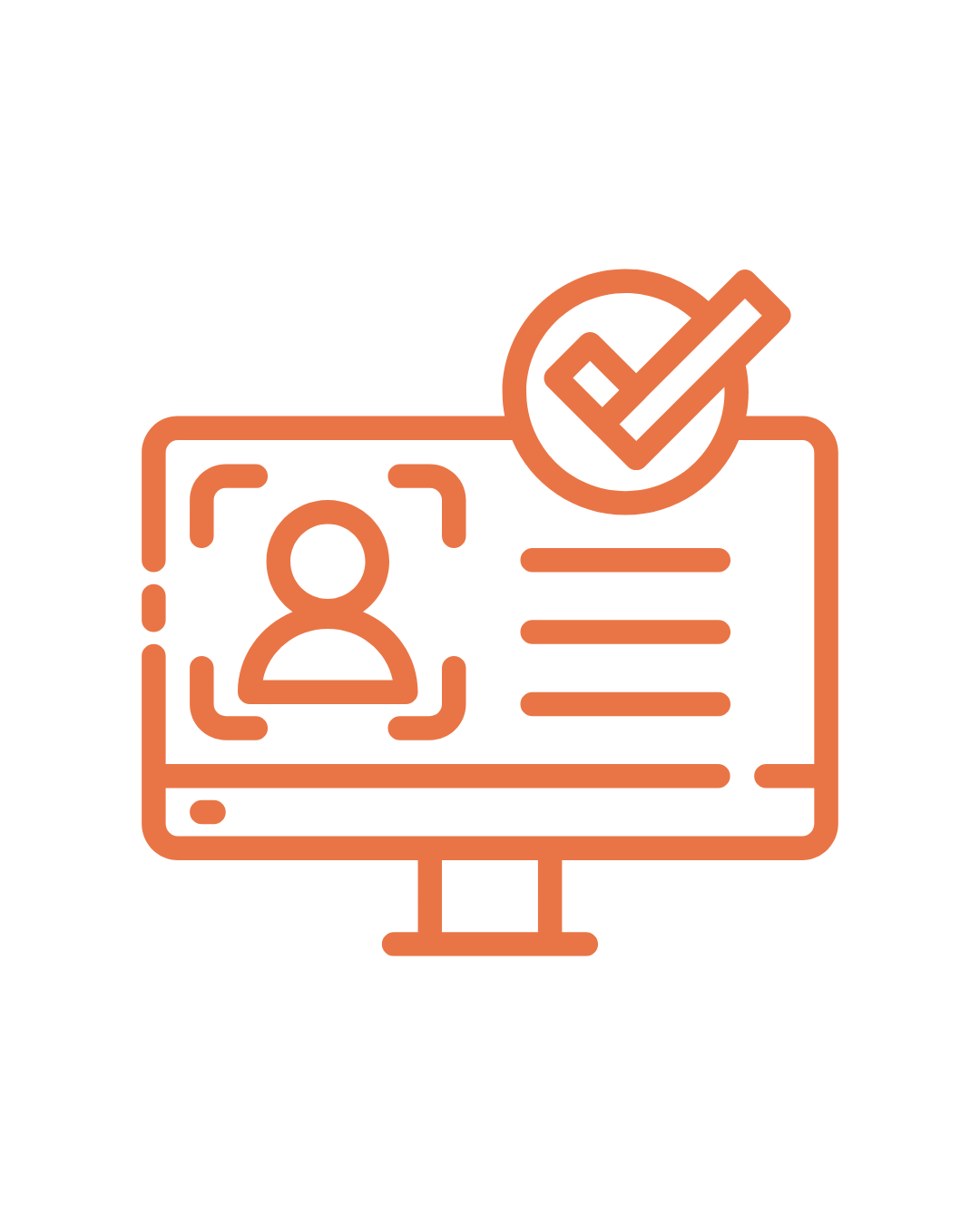 Orange icon of verified profile on computer screen – symbol of doctor credential verification process on the Altheum platform