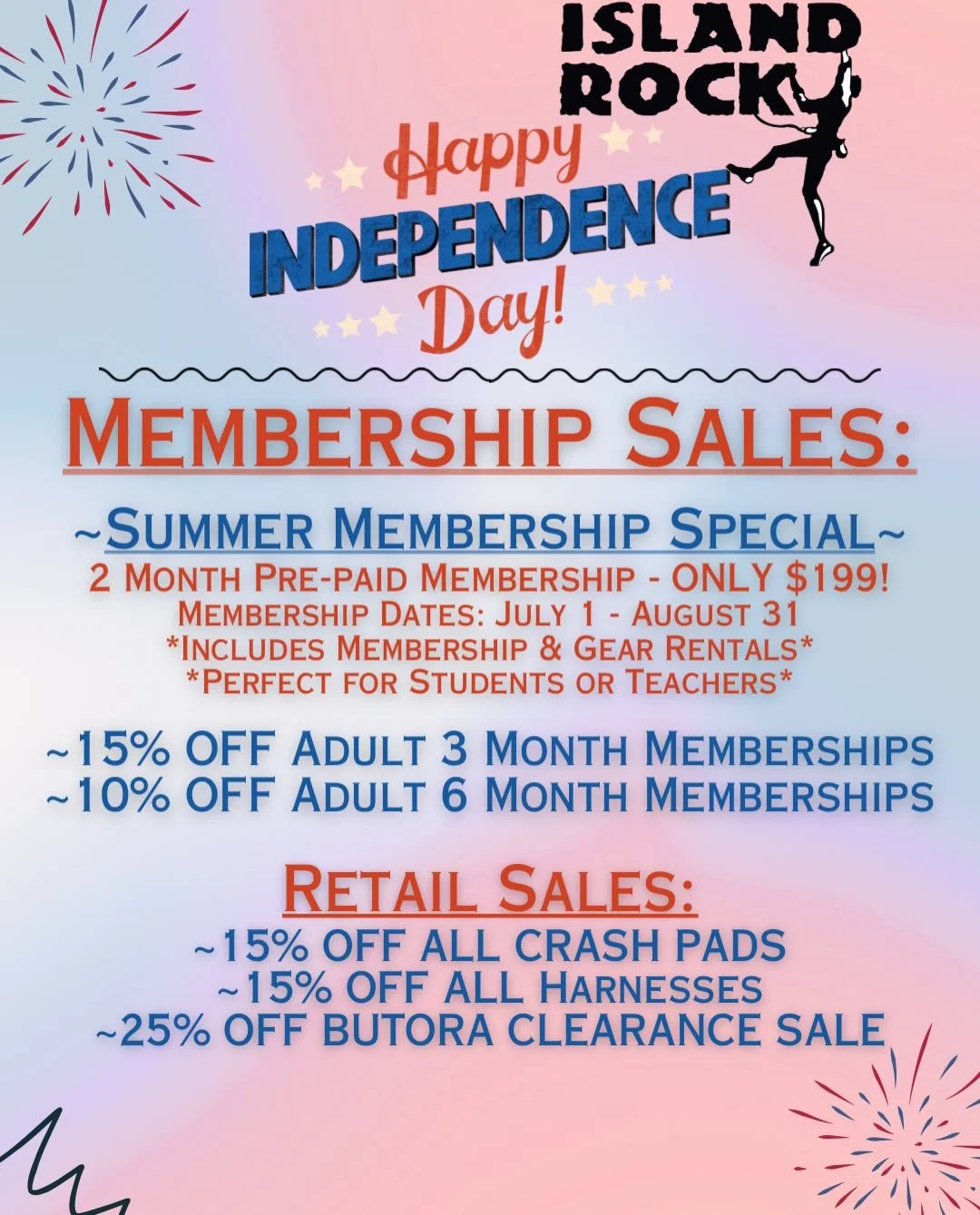Surprise! Happy Independence Day Sale! Starting today, we are starting our EXCLUSIVE summer membership sale! Our two month membership is only available this weekend for purchase! 

Sign up using the link in our bio!