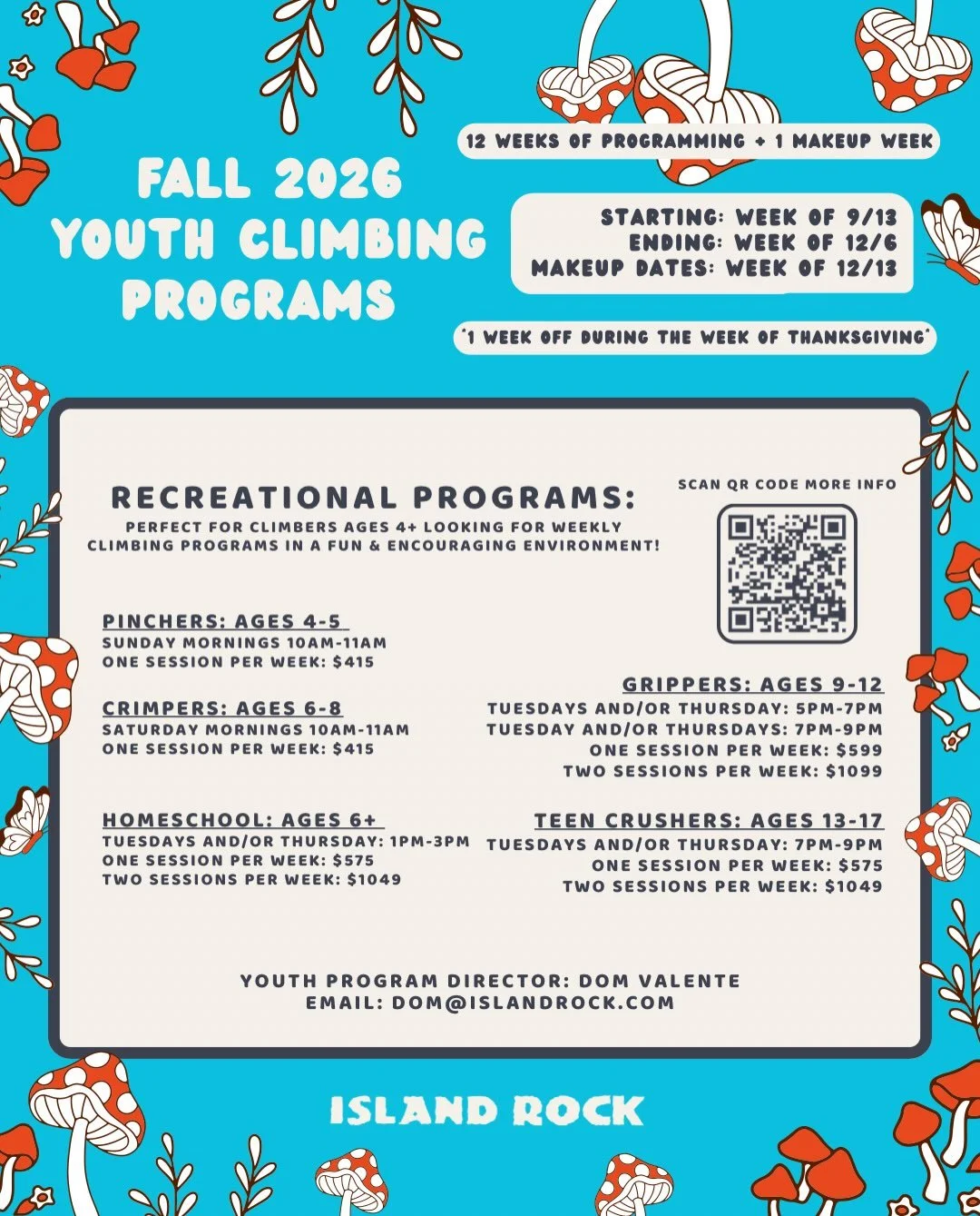 Fall Youth Program Registration is available now on our website! Use our link in bio to sign up!

Our fall season will start the week of 9/12 and run until 12/6 for 12 weeks! We won&rsquo;t be meeting for the week of Thanksgiving. 

Miss a class? The