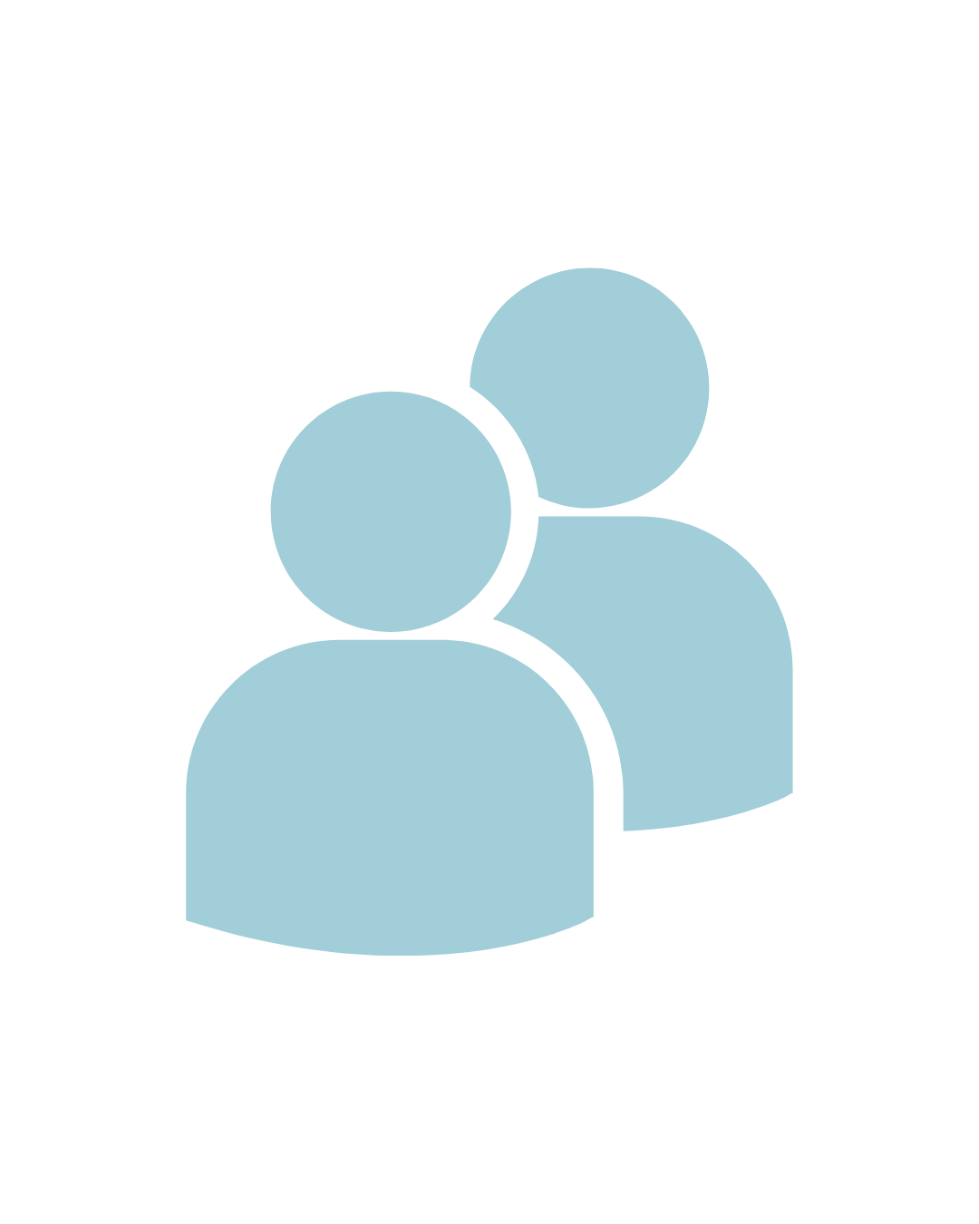 Icon representing two overlapping human figures in light blue color, symbolizing a group or community.