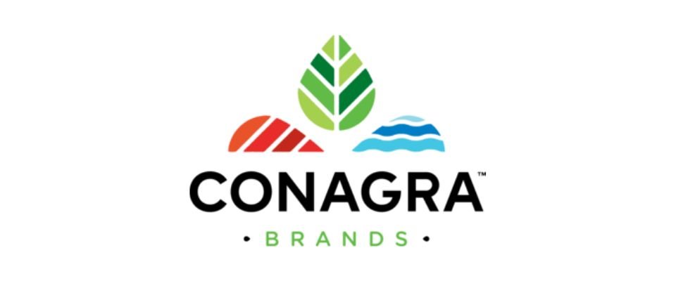 Conagra Brands logo with a green leaf, red arc, and blue waves icon