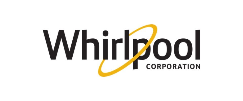 Whirlpool Corporation logo, black text with a yellow ring.