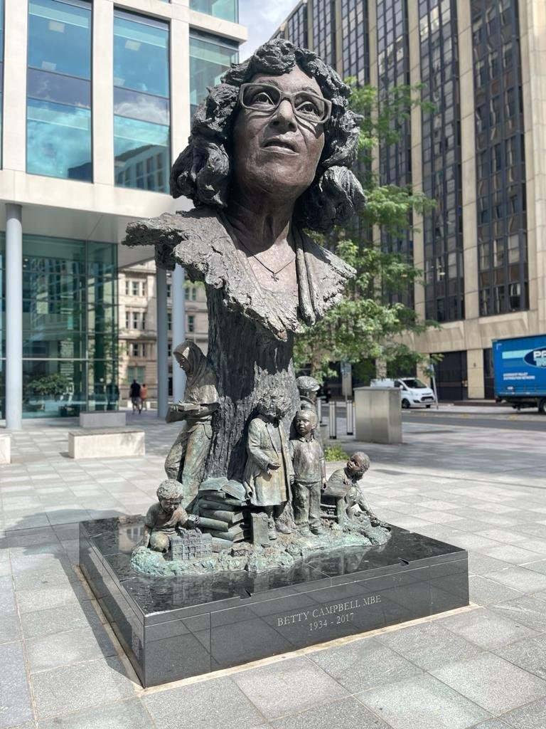 Sculpture of Betty Campbell in Cardiff City Centre by artist Eve Shepherd