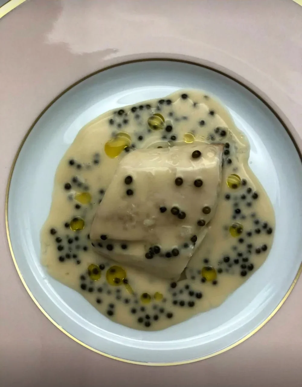 Fine dining French cuisine main course poached cod with caviar sauce west village private chef