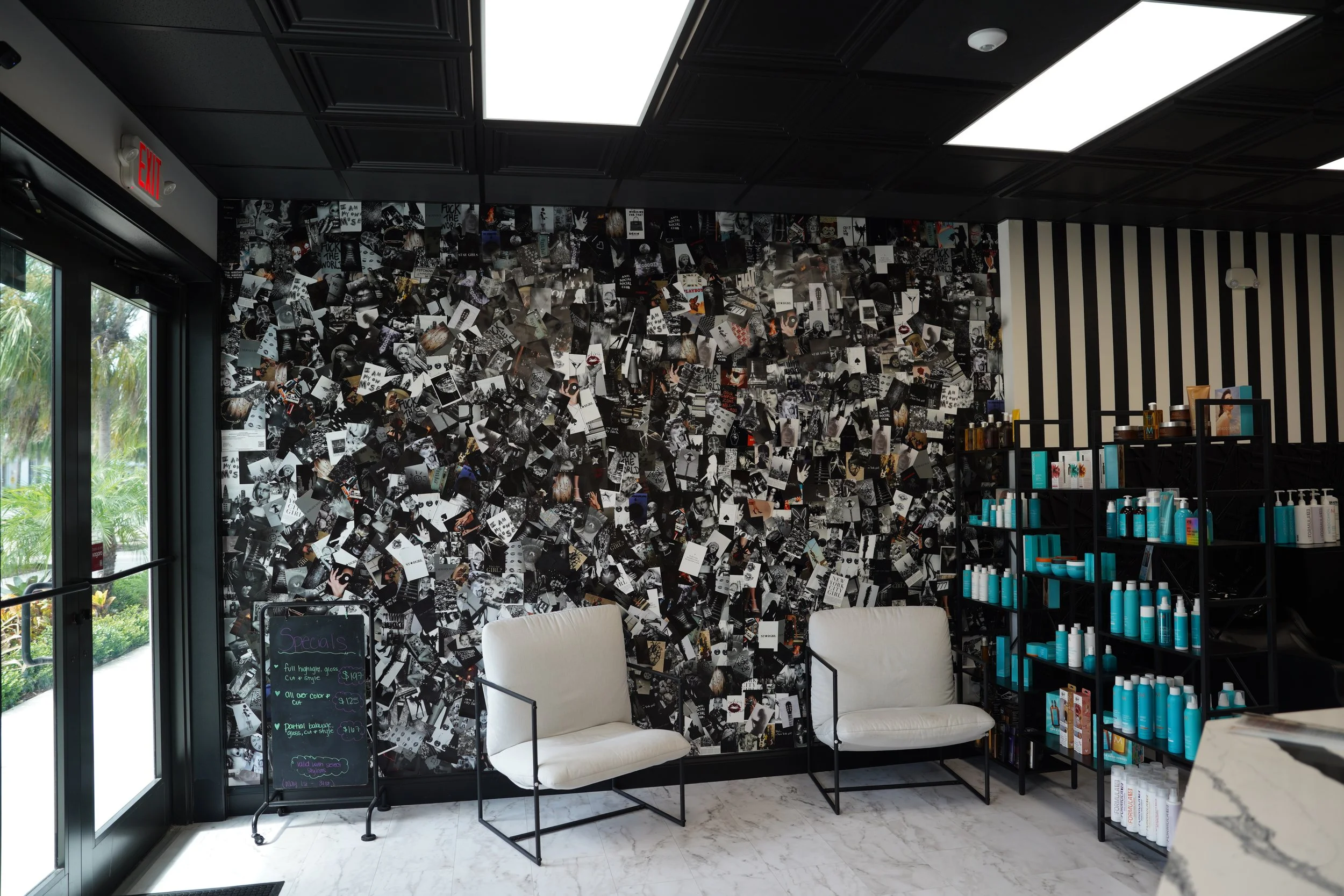 Modern photo wall on palm city Florida. Moroccan Oil retail for sale
