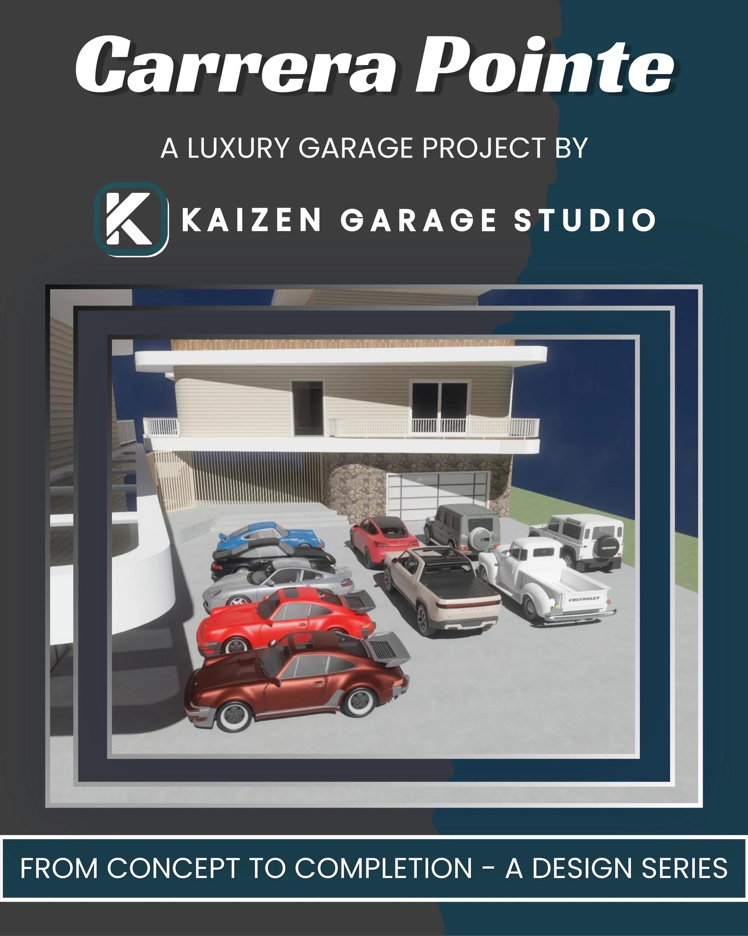 We felt that this project deserved a full design series. We call this Carrera Pointe - a blank canvas and an open invitation to design something incredible. 

This is a special garage for a special collection. We&rsquo;re deep into the design process
