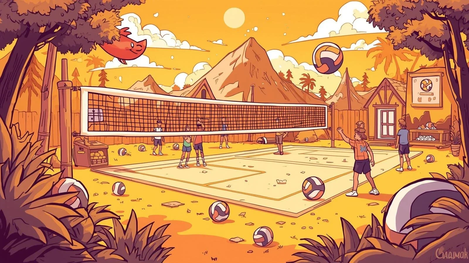 create+images+for+a+summer+volleyball+camp+that+has+a+lot+of+orange+and+is+cartoonish+and+energetic+but+no+pictures+of+kids+just+the+scene.webp