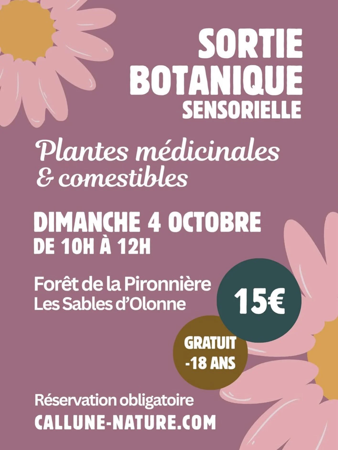 🌳 Derni&egrave;res sorties botaniques sensorielles de l&rsquo;ann&eacute;e 2026. 
Et toujours gratuit pour les mineurs.

L&rsquo;automne &eacute;tant consid&eacute;r&eacute; comme le deuxi&egrave;me printemps en botanique, les plantes sauvages nous 