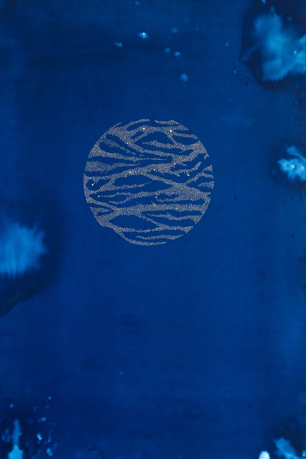 A Strange and Lonely Planet
29" x  20"
Gold ink over cyanotype painting on watercolor paper