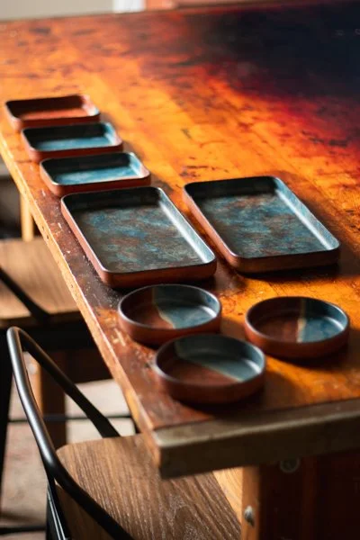 Tamponato dyed and Tidemarks leather trays from Leather Like Pottery 2025