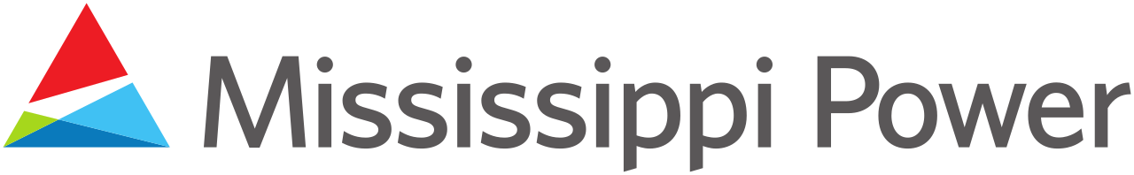 Mississippi Power logo with stylized triangle in red, black, green, and blue colors next to the text