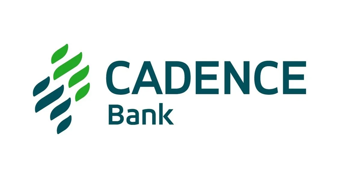 CADENCE Bank logo with green and blue abstract design and text.