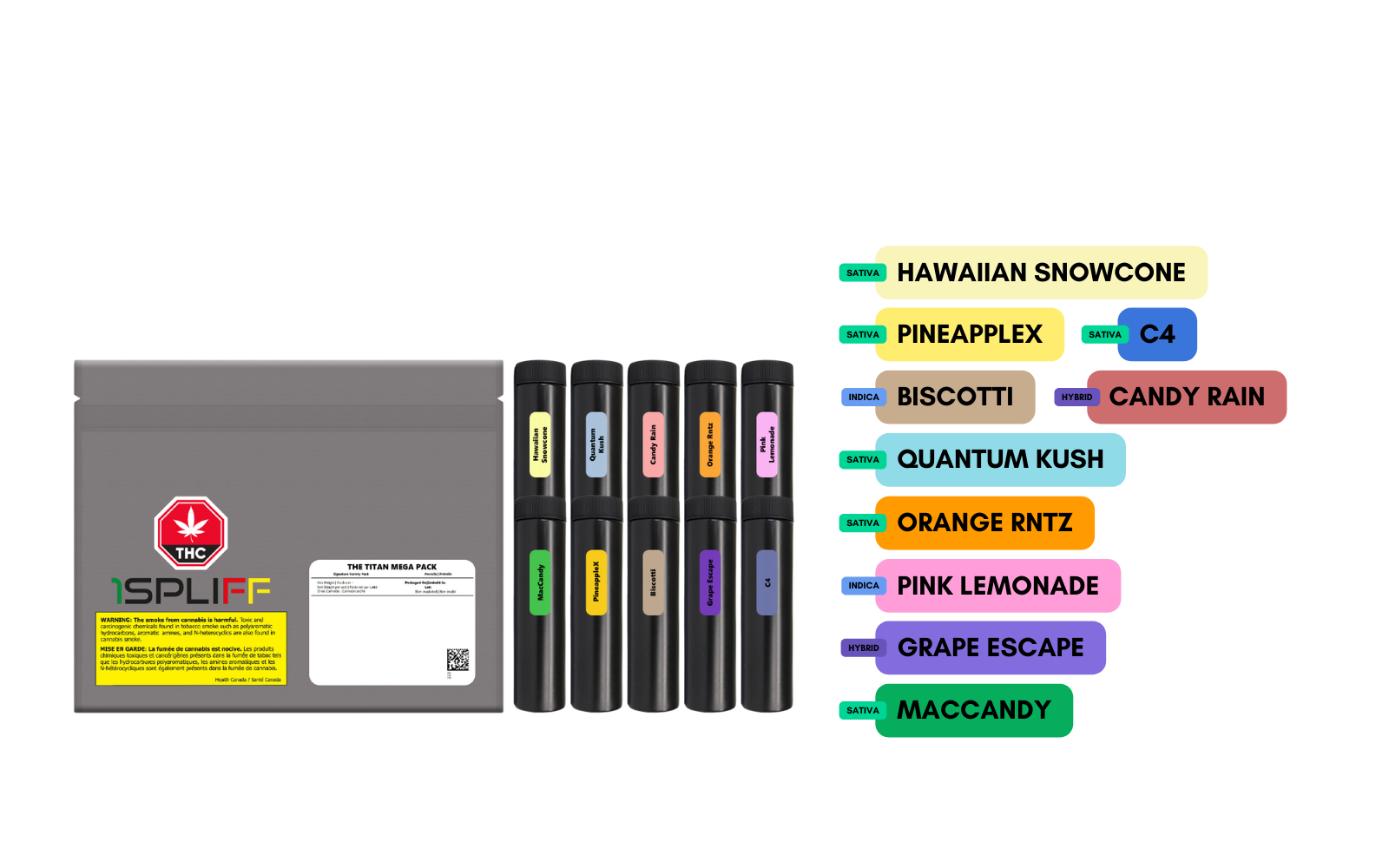 Titan Mega Pack 60x0.5g pre-rolls – 10 strain mega assortment ideal for sharing and extended sessions