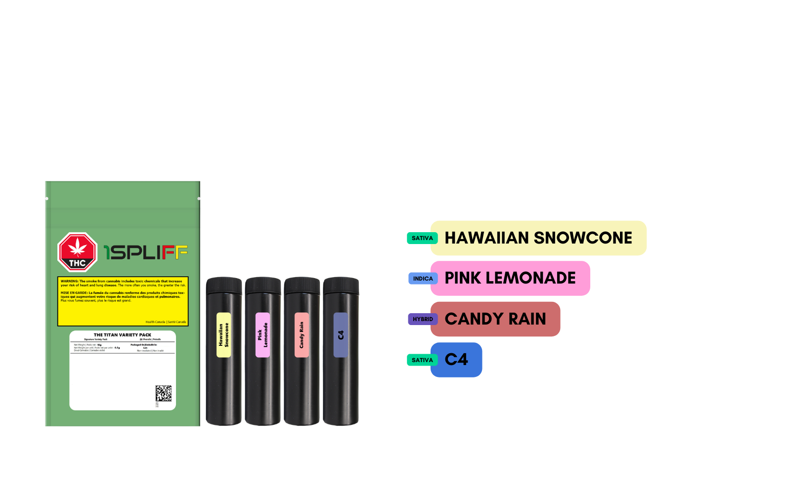 Titan Variety Pack 20x0.5g pre-rolls – 4 strain selection designed for flavour diversity and balance