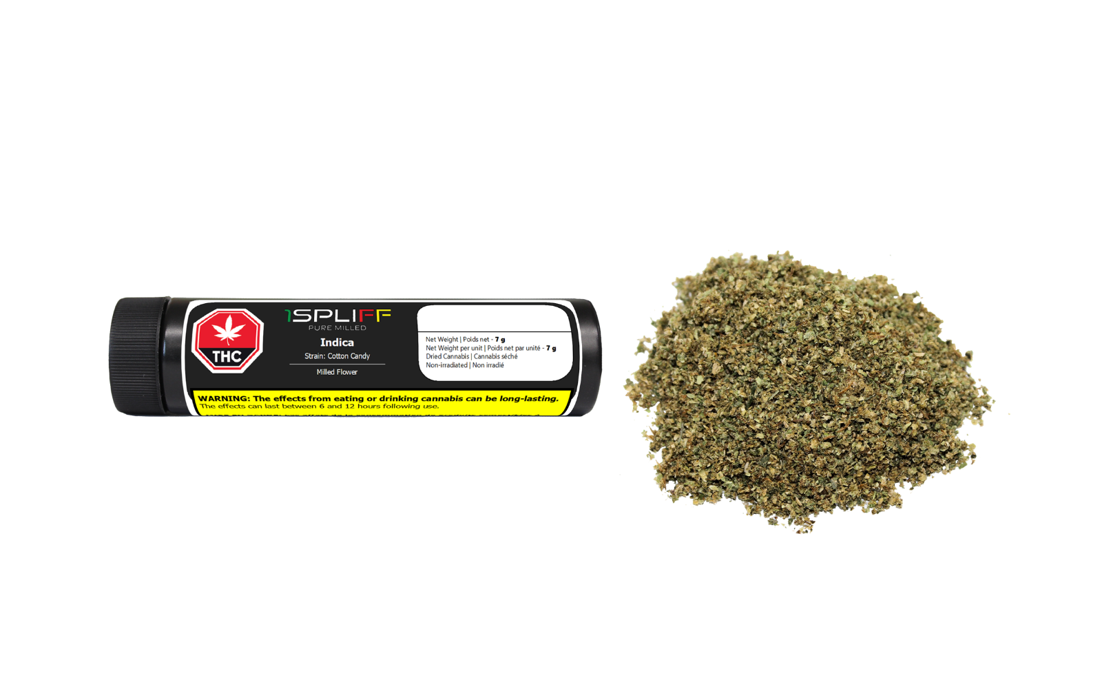 Indica milled flower 7g – finely ground indica blend with relaxing effects and earthy flavour profile