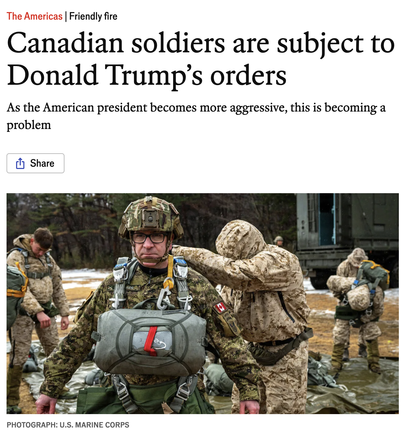Canadian soldiers are subject to Donald Trump’s orders
