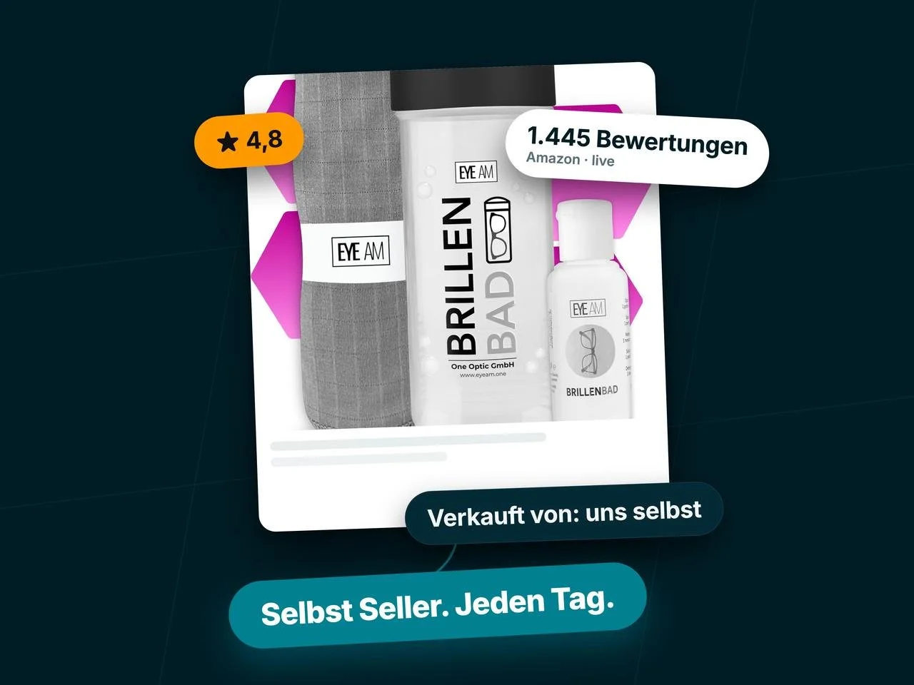 Marktplatz-Kachel mit dem echten EyeAm-Hauptbild und den Live-Bewertungen