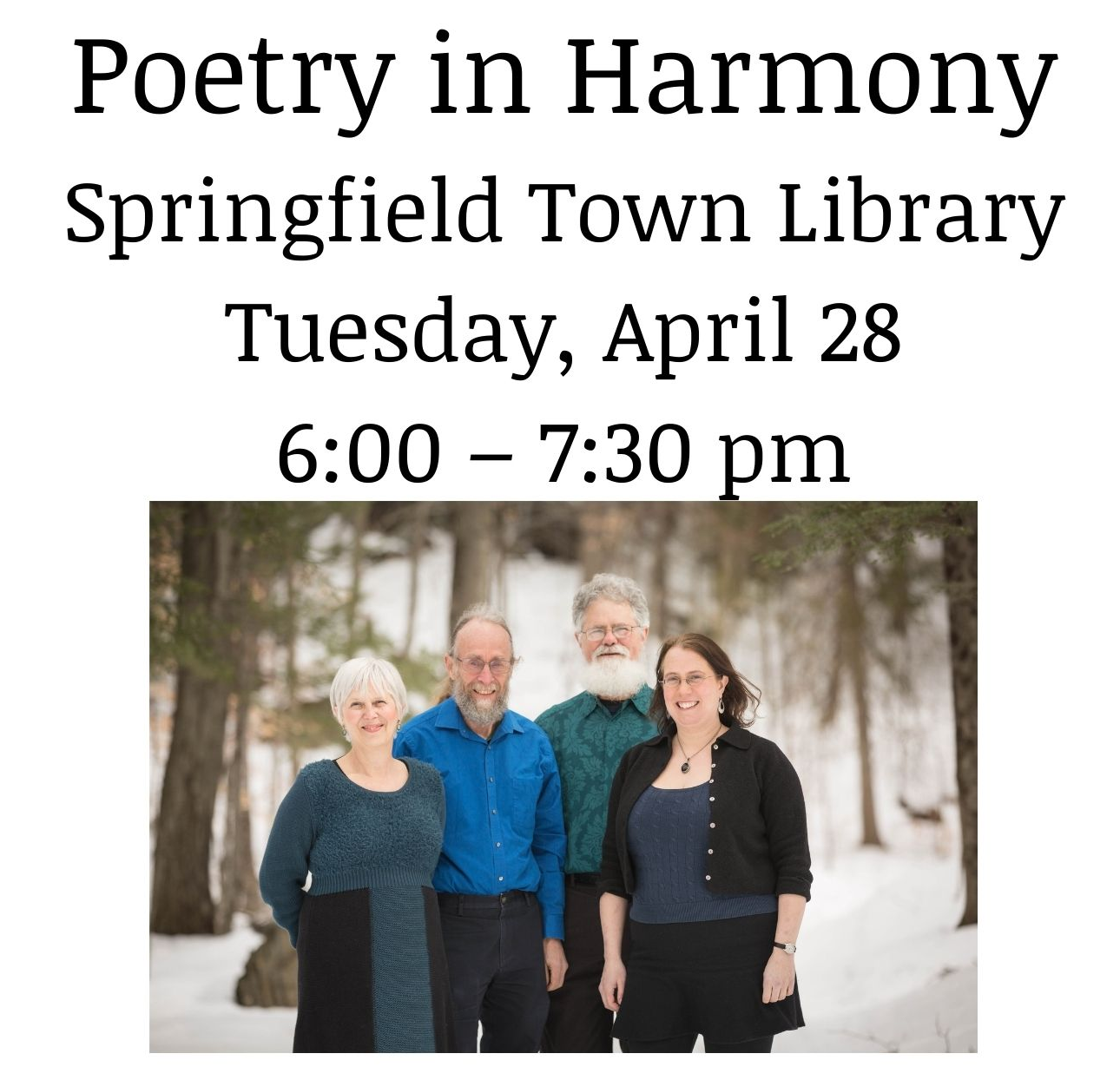 Poetry in Harmony—Tuesday, April 28⋅6:00 – 7:30pm