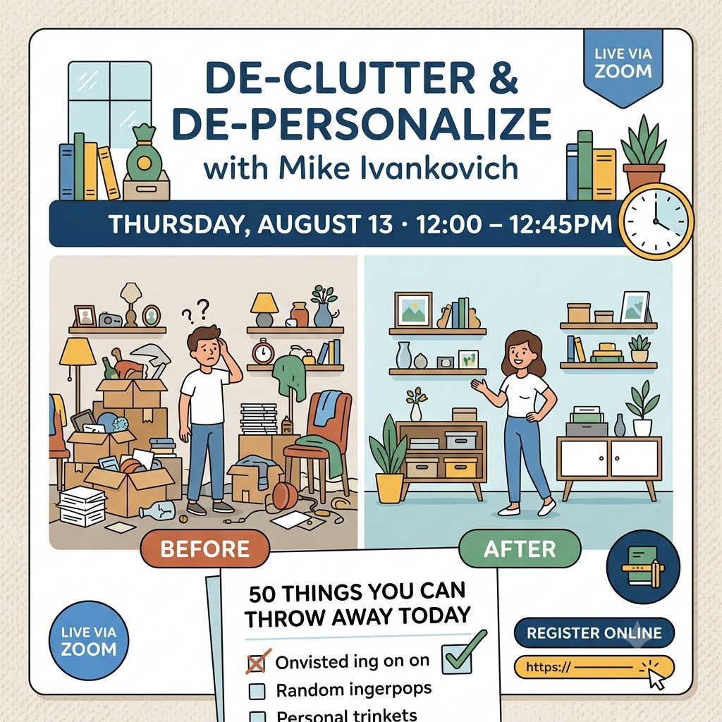 De-Clutter &amp; De-Personalize with Mike Ivankovich—Thurs., Aug. 13, 12–12:45pm