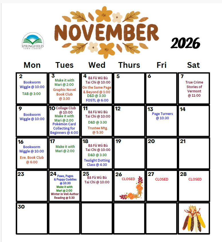 November Event Calendar