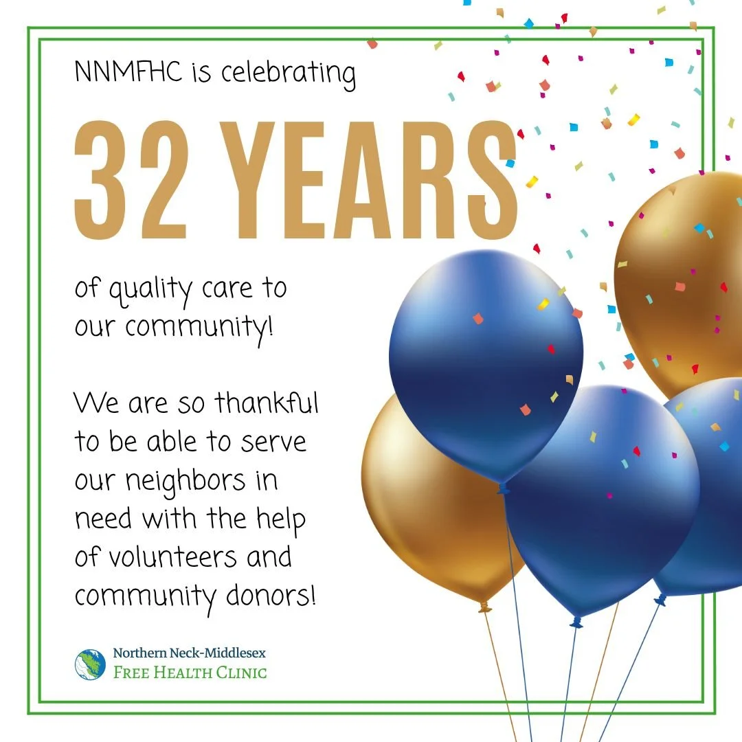 🎉 32 Years Strong!

NNMFHC is celebrating 32 years of dedicated care to the rural Northern Neck and Middlesex counties. With four departments, a skilled staff, committed volunteers, generous donors, and trusted partners, the Clinic continues to fill